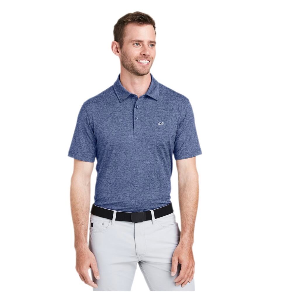 Vineyard Vines Edgartown Pique polo shirt in a heathered blue size Small - Picture 1 of 7